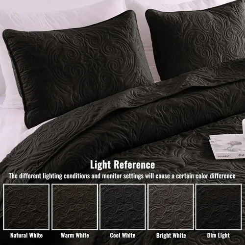 Miniatura 3 de Exclusivo Mezcla - Juego de edredón de tamaño individual con 1 funda de almohada, colcha ligera de tamaño individual en color negro