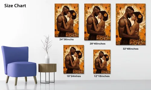 Miniatura 118 de Arte de pared afroamericano, decoración de rey y reina bailarín negro para sala de estar, arte de pareja de amor negro para dormitorio, lienzo