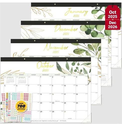 Decorably Calendario de escritorio estético de 18 meses de vegetación dorada 2025-2026 de julio de 2025 a diciembre de 2026, calendario de
