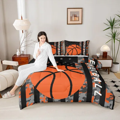 Miniatura 64 de Feelyou Juego de edredón de baloncesto para niñas y niños, juego de ropa de cama con juegos de pelota, decoración de habitación, regalo para amantes
