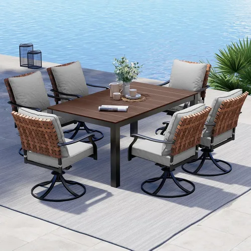 Miniatura 12 de Grand patio - Juego de 2 sillas de comedor para exteriores, 2 sillas de mimbre con aspecto de cuero, giratorias 360 grados