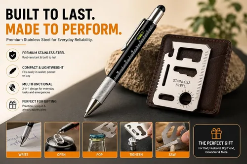 Miniatura 6 de Regalos para hombres: bolígrafo multiherramienta 6 en 1 y juego de herramientas para tarjetas 11 en 1, accesorios geniales para hombres, regalos
