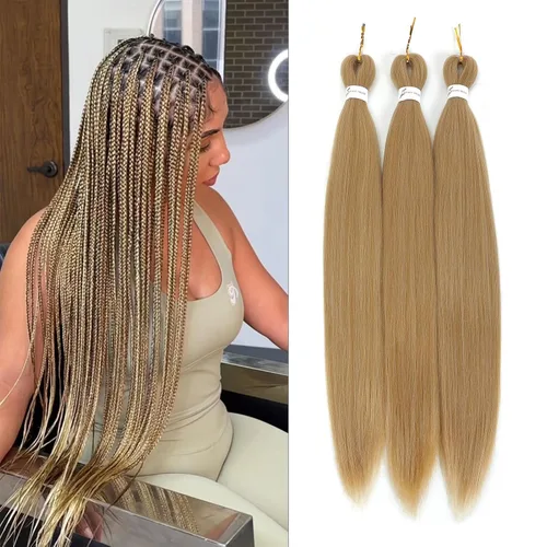 Miniatura 55 de Extensiones de cabello trenzado preestirado colorido, 3 colores, mezcla de cabello trenzado para niñas, 26 pulgadas, 3 paquetes