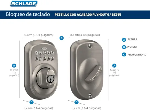 Miniatura 3 de Schlage - Cerrojo de seguridad Plymouth BE365 PLY 716 con teclado, cerradura de entrada electrónica sin llave, bronce envejecido