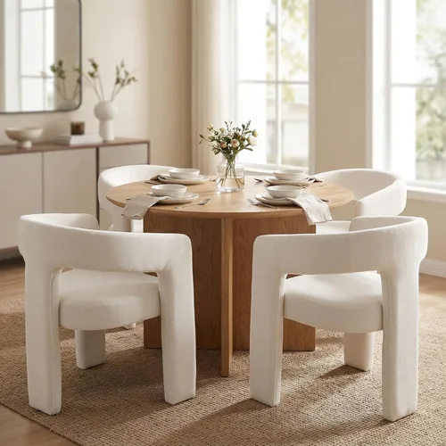 Miniatura 58 de HNY Juego de 6 sillas modernas de barril para cocina y comedor, sillas acentuadas tapizadas en lino con brazo, sillas de tocador laterales de 47 cm