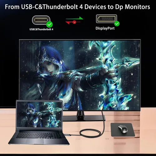 Miniatura 3 de Cable USB C a DisplayPort 1.4 de 3.3 pies con puerto hembra PD de 100 W [HDR, 8K @60Hz, 4K @144Hz, 2K @240Hz], cable tipo C a DP1.4, compatible
