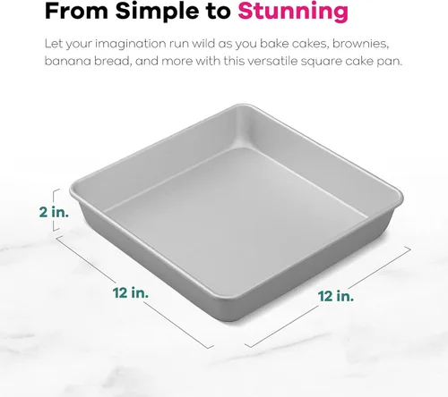 Miniatura 3 de Wilton Performance Pans - Molde cuadrado de aluminio para brownie y pastel, 12 x 12 pulgadas, color plateado