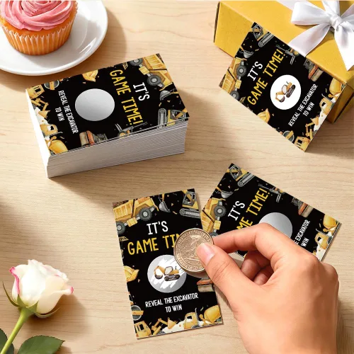 Miniatura 4 de Haizct 50 tarjetas de rascar para excavadora de construcción, para baby shower, premios de lotería de excavadora, rifas, boletos para actividades