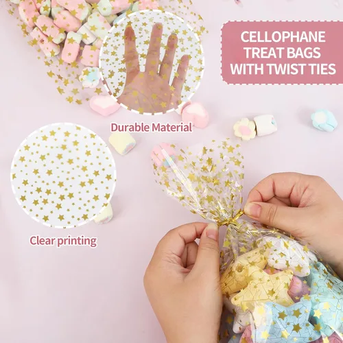 Miniatura 3 de Bolsas de celofán, bolsas de celofán transparente, 7 x 12 pulgadas, 100 lazos giratorios para envolver regalos, dulces de embalaje, postres