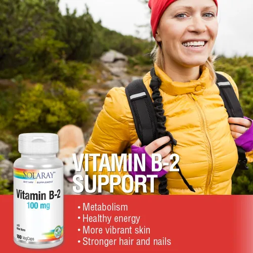 Miniatura 5 de SOLARAY Vitamina B-2 Riboflavina 100 mg con Aloe Vera Metabolismo energético saludable, piel, cabello y uñas 100 CT