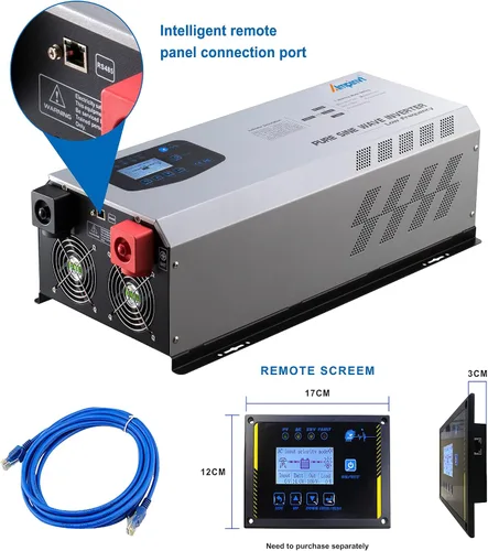 Miniatura 6 de Ampinvt Inversor de Potencia de Onda Sinusoidal Pura 5000W Pico 15000 Watts 24V DC a 120/240V AC Fase Dividida con Cargador AC de Batería, Inversor