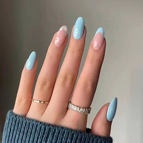 Miniatura 9 de 24 piezas de uñas postizas acrílicas de punta francesa, uñas de cobertura completa para mujeres, arte de salón en casa