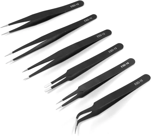 Miniatura 3 de Utoolmart Juego de pinzas de precisión, 6 en 1 de acero inoxidable antiestáticas industriales ESD, para soldadura electrónica, reparación
