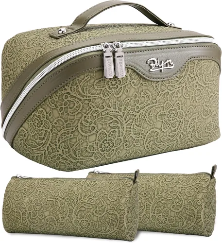 Miniatura 34 de BOYATU Bolsas de maquillaje de viaje Bolsa organizadora de cosméticos: Juego de 3 bolsas de maquillaje de gran capacidad, bolsas de aseo de piel