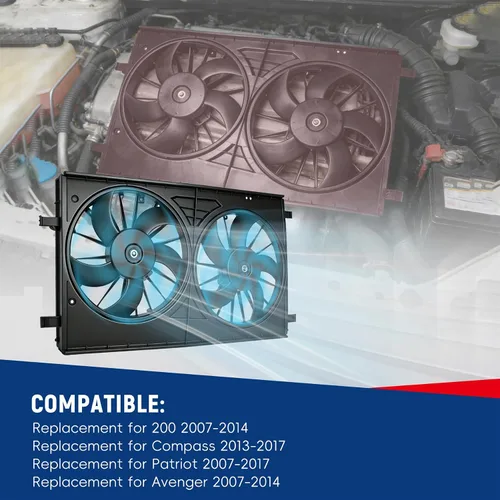 Miniatura 2 de Ventilador de radiador 68031872AA 68031873AA Reemplazo para 200 07-14/Reemplazo para Compass 13-17/Reemplazo para Patriot 07-17/Reemplazo