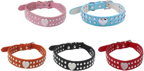 Miniatura 4 de Lindo collar de perro de 2 filas de diamantes de imitación con forma de corazón tachonado para perro pequeño o mediano, rojo, XXS