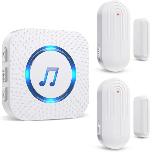 SanJie Timbre Inalámbrico de Puerta con Sensor, Alarma de Entrada cuando la Puerta se Abre, para Negocios/Hogar/Niños, 5 Niveles de Volumen