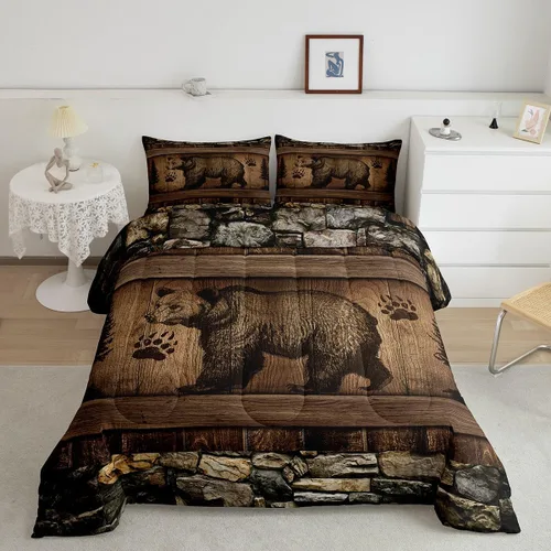 Miniatura 27 de Erosebridal Juego de ropa de cama de oso marrón, juego de edredón de animales de safari en el bosque, acuarela con relleno de edredón de vida
