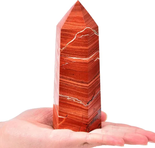 Miniatura 45 de AMOYSTONE Obelisco de Piedra de Sangre Africana Varita de Cristal Curativo Grande Torre Columna Facetada de 6 Lados Reiki Chakra Meditación Terapia
