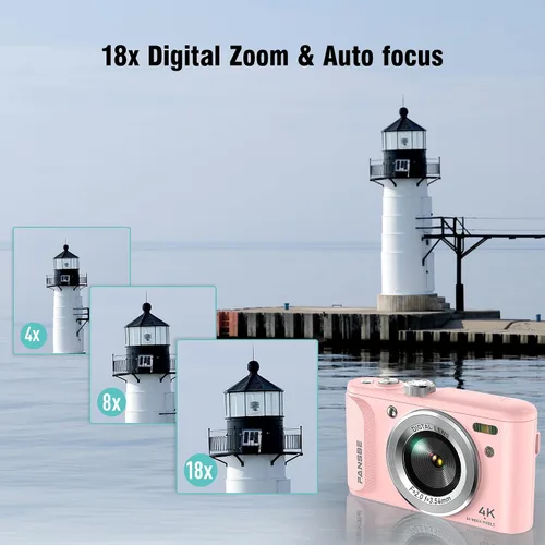 Miniatura 4 de Fansbe Smart Cámara digital, cámara de vlogging 4K con 64 MP, cámaras digitales apuntar y disparar con zoom de 18X, antivibración, dial de modo