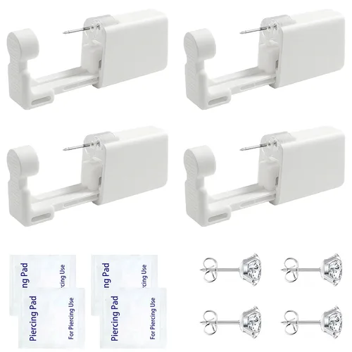 Miniatura 10 de Kit de piercing de oreja desechable con aretes de circonita de varios tamaños, kit de perforación de oreja fácil y auto para su propio uso en casa