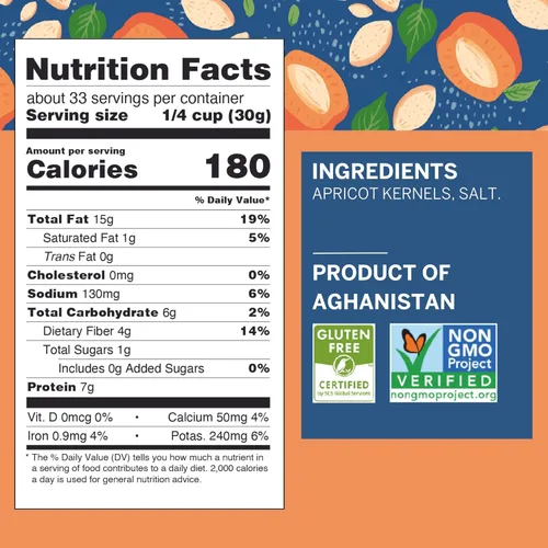 Miniatura 2 de Ziba Foods Semillas de Albaricoque Dulce Cultivadas en la Selva Sin OMG, Vegano, Apto para Whole 30 y Keto, Paleo, Tostadas en Seco Supersemillas