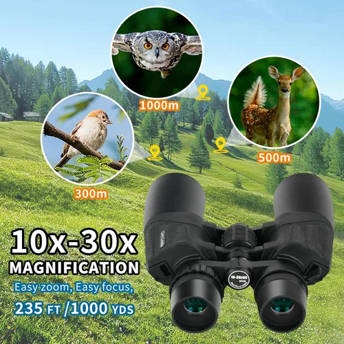 Miniatura 4 de Prismáticos con zoom de 10-30x50 para adultos, alta potencia, visión nocturna con poca luz, prisma BAK4 con lente FMC, Waterpoof, binoculares