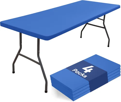 homing Paquete de 4 manteles rectangulares de 4 pies, mantel elástico ajustado de poliéster impermeable, cubierta de mesa lavable para picnic, Azul