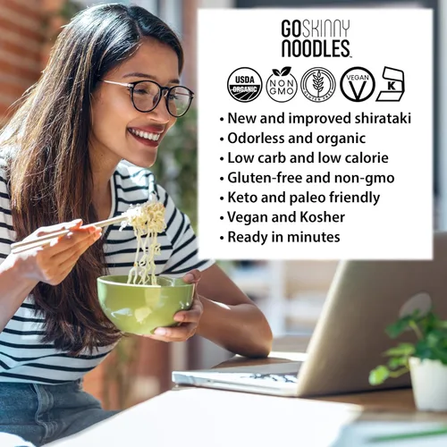 Miniatura 8 de GoSkinny Noodles Angel Hair (paquete de 6), Shirataki y Konjac orgánico, bajo en carbohidratos, bajo en calorías, sin gluten, vegano, keto, paleo
