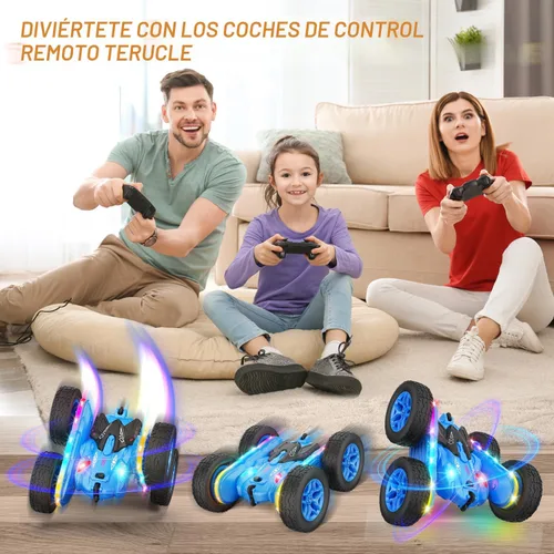 Miniatura 5 de Terucle Auto a control remoto, juguetes de acrobacias de autos a control remoto, tira de luces y faros mejorados, juguetes de doble cara giratoria