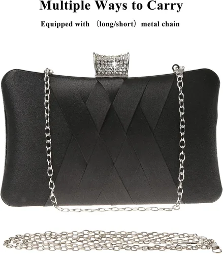 Miniatura 6 de DA BODAN Bolso de mano Jane de satén con diamantes de imitación para mujer, para noche, novia, graduación, fiesta, bolso cruzado con cadena