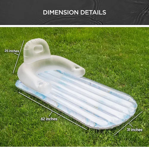 Miniatura 6 de Galvanox - Flotador de piscina para adultos, sillón reclinable inflable para nadar/broncearse, mármol azul