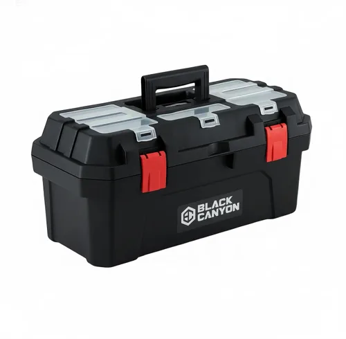 Miniatura 10 de Black Canyon Caja de herramientas de plástico de 17 pulgadas, soporta hasta 44 libras, diseño de doble capa, flexible para apilar, almacenamiento