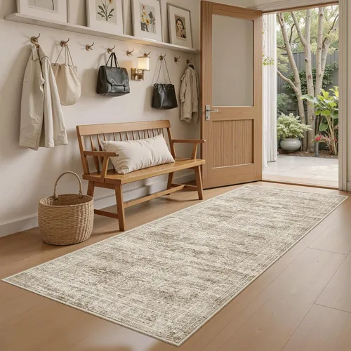 Miniatura 243 de Alfombra de pasillo Soalmost 2'6" x 10' lavable, alfombra antideslizante para cocina, baño, lavandería, alfombras vintage ultra delgadas para Beige