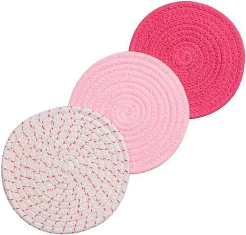 Miniatura 10 de Juego de 3 agarraderas para ollas calientes, juego de salvamanteles 100% algodón puro, juego de 3 soportes para ollas calientes, tapetes calientes