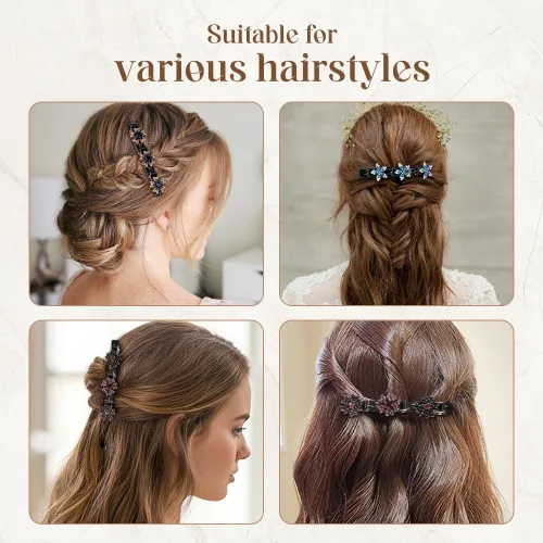 Miniatura 5 de Pinzas de pelo trenzadas con piedra de cristal brillante, pinza para el cabello para mujer, pinzas de pelo corto con pico de pato, clip de pelo