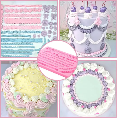 Miniatura 5 de Lambeth Borders - Molde de silicona para decoración de pasteles de crema batida, para fiestas de cumpleaños, adornos de cupcakes de Acción