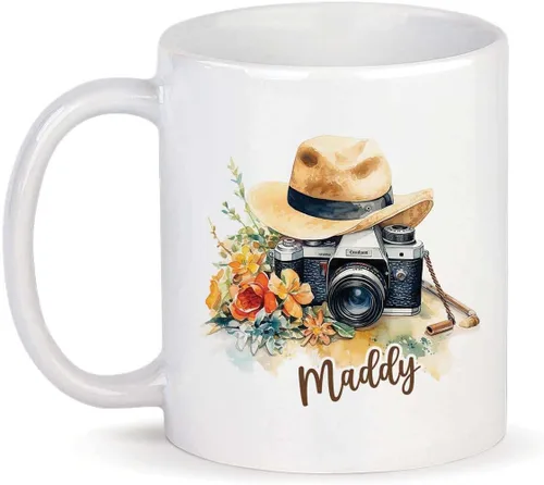 Miniatura 18 de Taza personalizada con texto en inglés "Me gusta destellar", taza de té de cerámica con cámara colorida personalizada con nombre, tazas de café