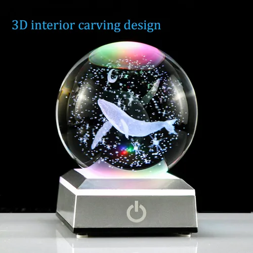 Miniatura 3 de Bola de cristal K9 con ballena grabada en 3D con base LED plateada de 3.15 pulgadas. Regalos de cumpleaños de ballena en miniatura para novia