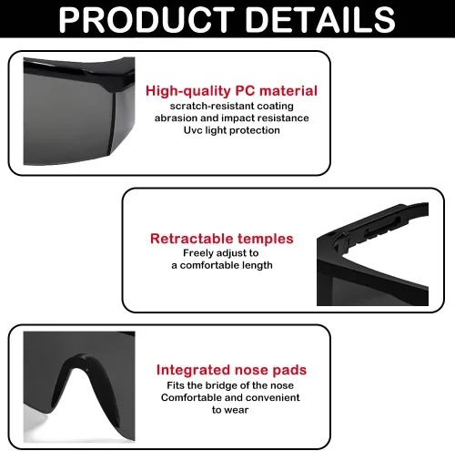 Miniatura 4 de Gafas de Seguridad de Protección contra Luz UV, Gafas Protectoras de Bloqueo de Luz Azul UVC 400, Lentes Ansi Z87 con Patillas Ajustables, Gafas