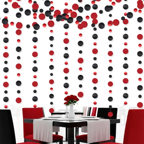 Miniatura 4 de Outus Guirnalda de puntos redondos negros y rojos, 5 piezas, decoración para colgar en fiestas de graduación, cada longitud de 13.1 pies