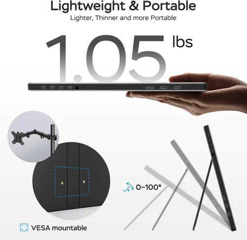 Miniatura 7 de WGK Monitor portátil de 14 pulgadas FHD1200P ultradelgado para monitor de laptop, USB-C HDMI Plug&Play, monitor externo 100% SRGB, pantalla