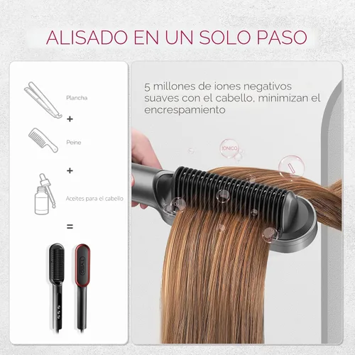 Miniatura 2 de TYMO Ring Plus Cepillo Alisador de Cabello Iónico - Peine Alisador con Iones Negativos para Mujeres, Revestimiento de Titanio, 9 Configuraciones
