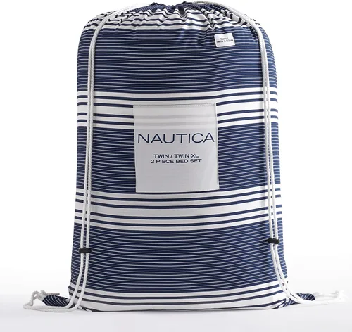 Miniatura 9 de Nautica - Juego de edredón tamaño Queen, ropa de cama reversible de algodón con fundas a juego y bolsa de lavandería reutilizable, peso medio