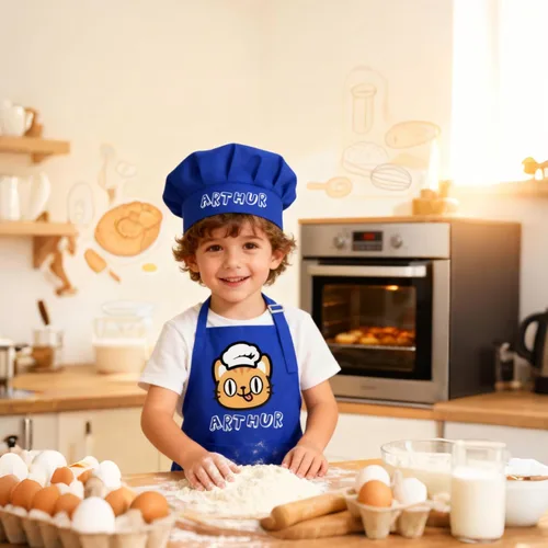 Miniatura 6 de Delantal personalizado para niños con nombre, delantales personalizados y sombrero de chef, diseño de foto para cocinar, hornear, pintar