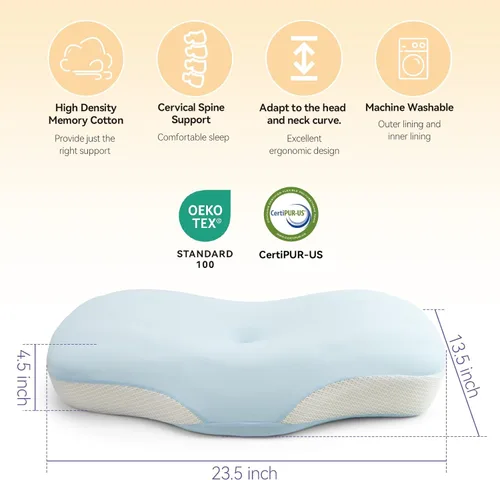 Miniatura 4 de Almohada cervical para el alivio del dolor - Almohada refrescante para dormir de lado, almohada ergonómica de espuma viscoelástica para el soporte