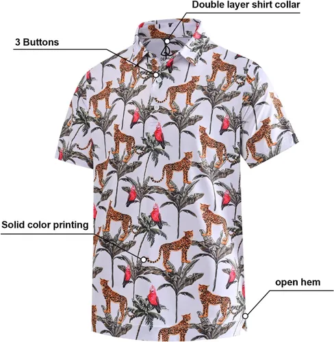 Miniatura 5 de DEOLAX Camisa de golf para hombre, con estampado de moda, atlética, de manga corta, clásica, casual, ajuste seco, suave, para hombres