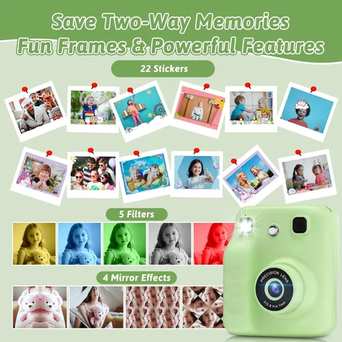 Miniatura 3 de Cámara a color para niños, impresión instantánea, cámara instantánea con papel fotográfico de 4 colores, video HD de 1080P y cámaras digitales