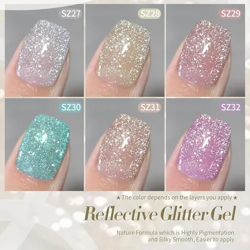 Miniatura 2 de Born Pretty Esmalte de uñas de gel con purpurina reflectante, 6 colores de primavera y verano, esmalte de gel holográfico de larga duración, juego