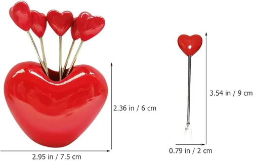 Miniatura 7 de 1 juego de tenedores de cóctel en forma de corazón tenedores de frutas palo decorativo palillo de alimentos con soporte para fiesta en el hogar